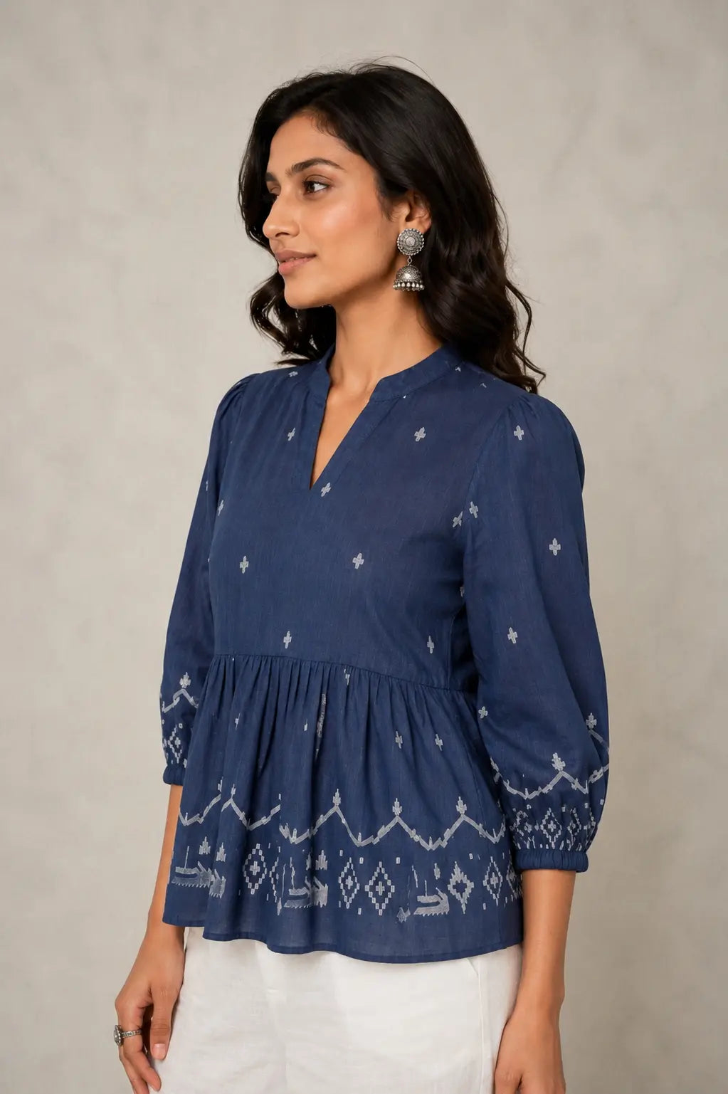 Handloom Indigo Jamdani Peplum Top