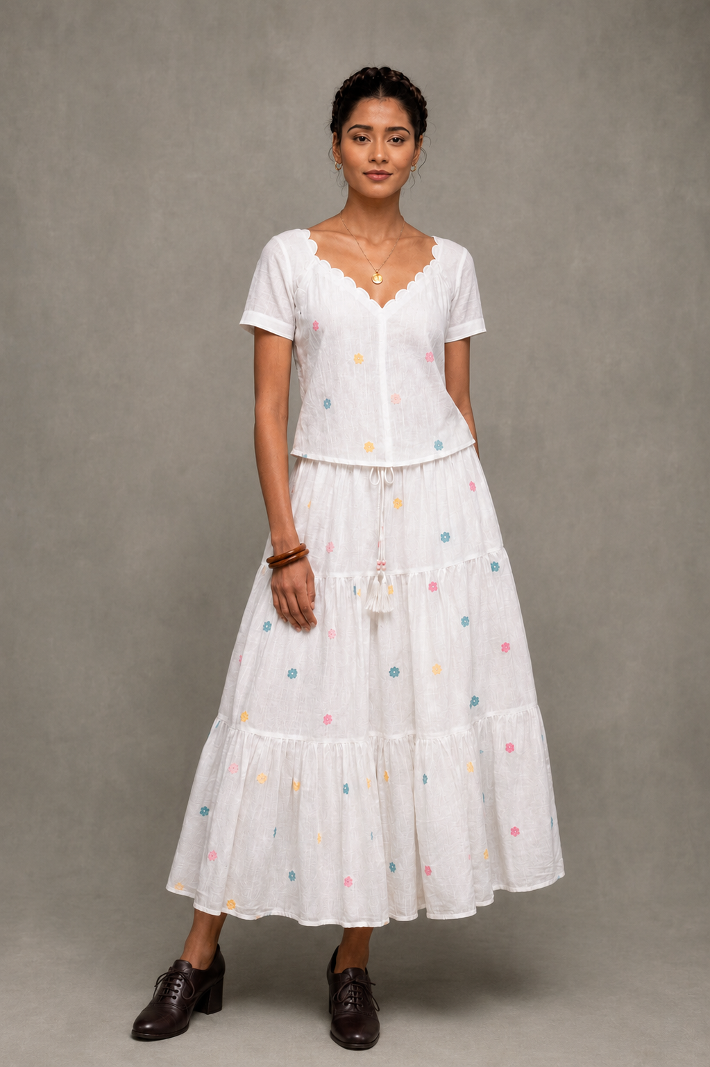 White Gulrang Pure Cotton Jamdani Skord Set