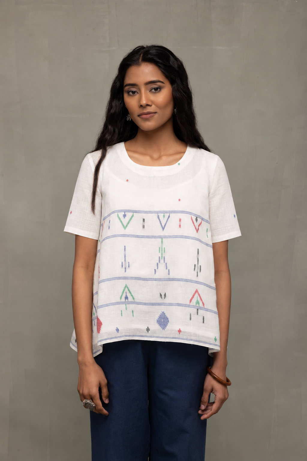 White Mist Cotton Jamdani Top