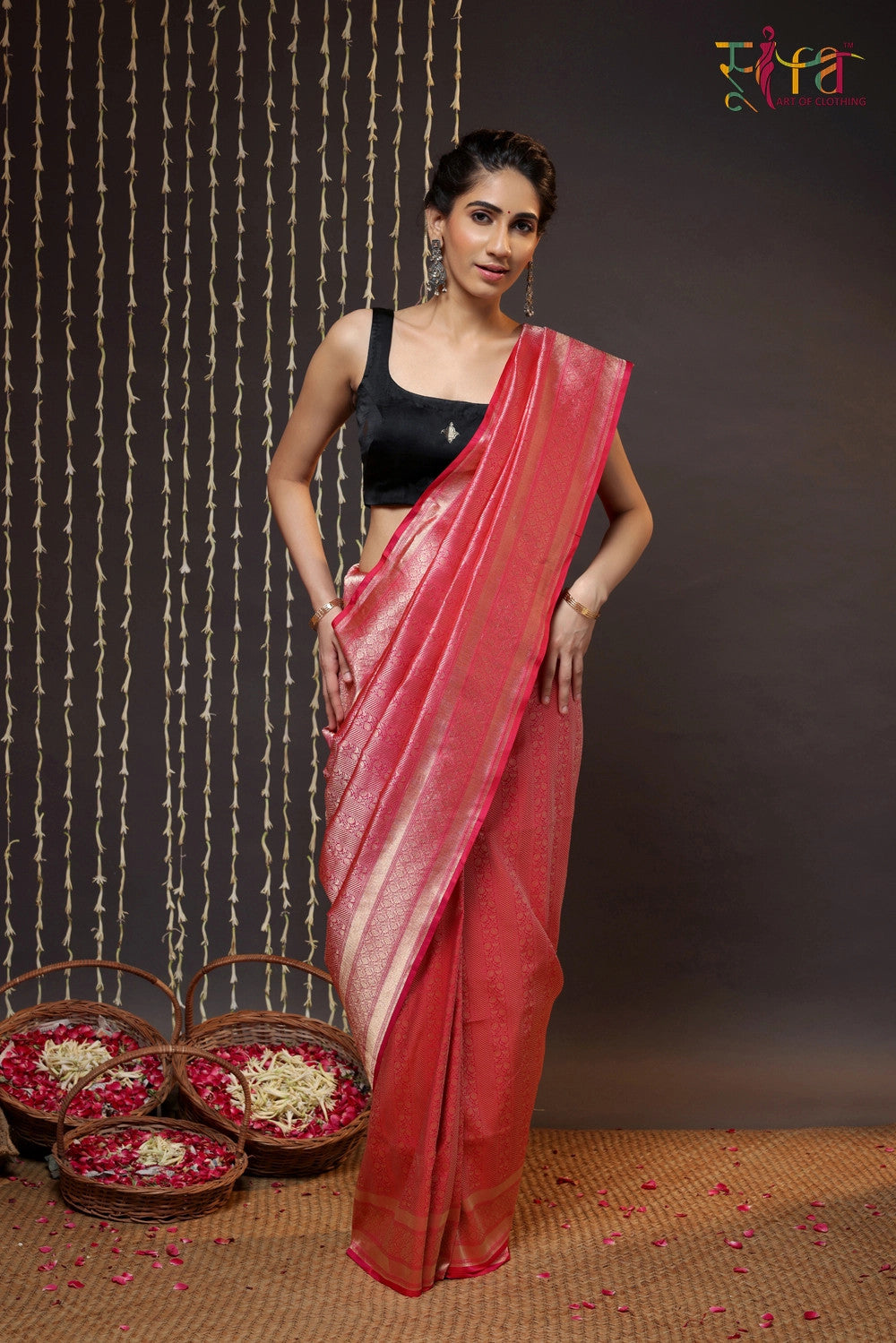 Hot Pink Handloom Pure Silk Banarasi Saree