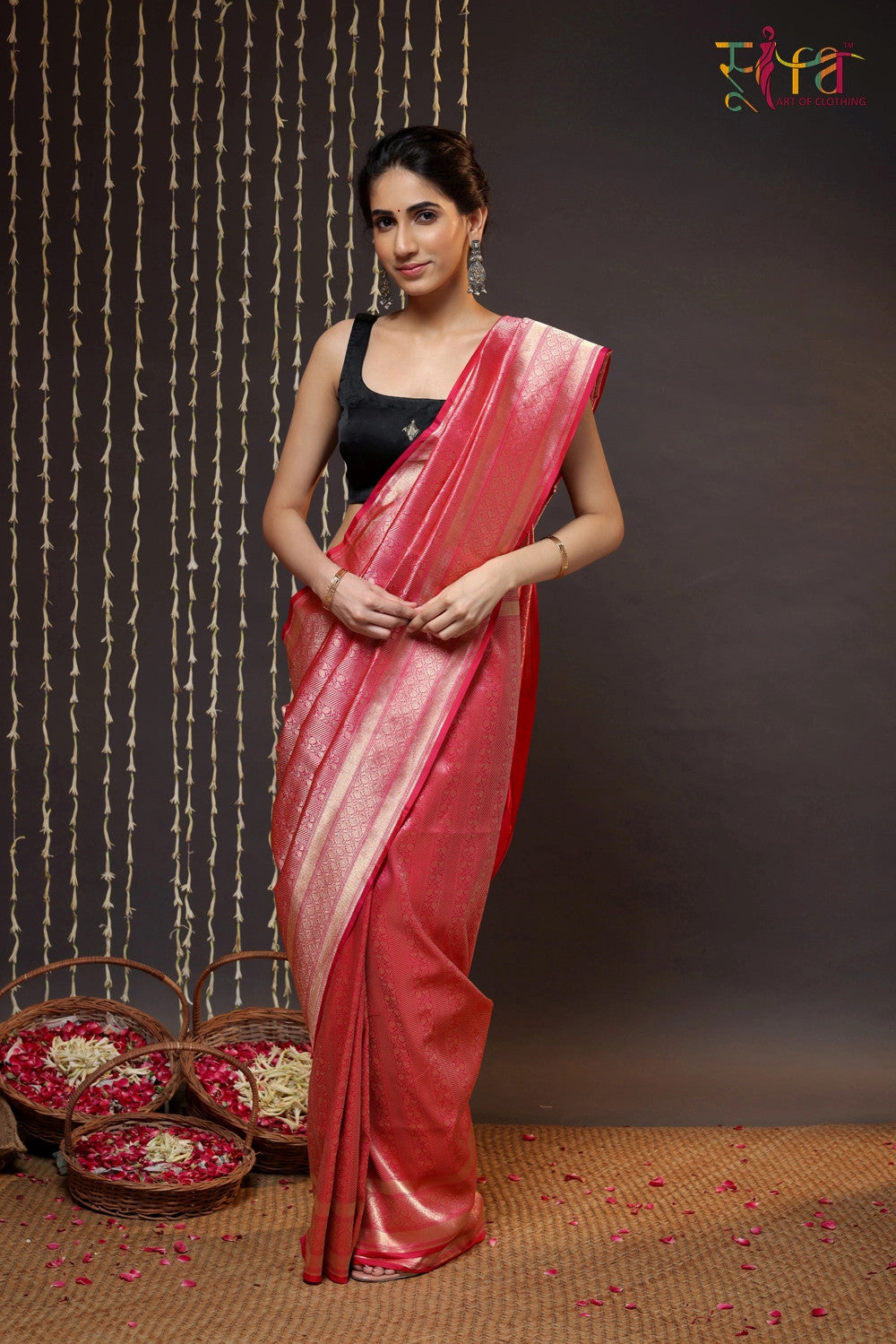 Hot Pink Handloom Pure Silk Banarasi Saree