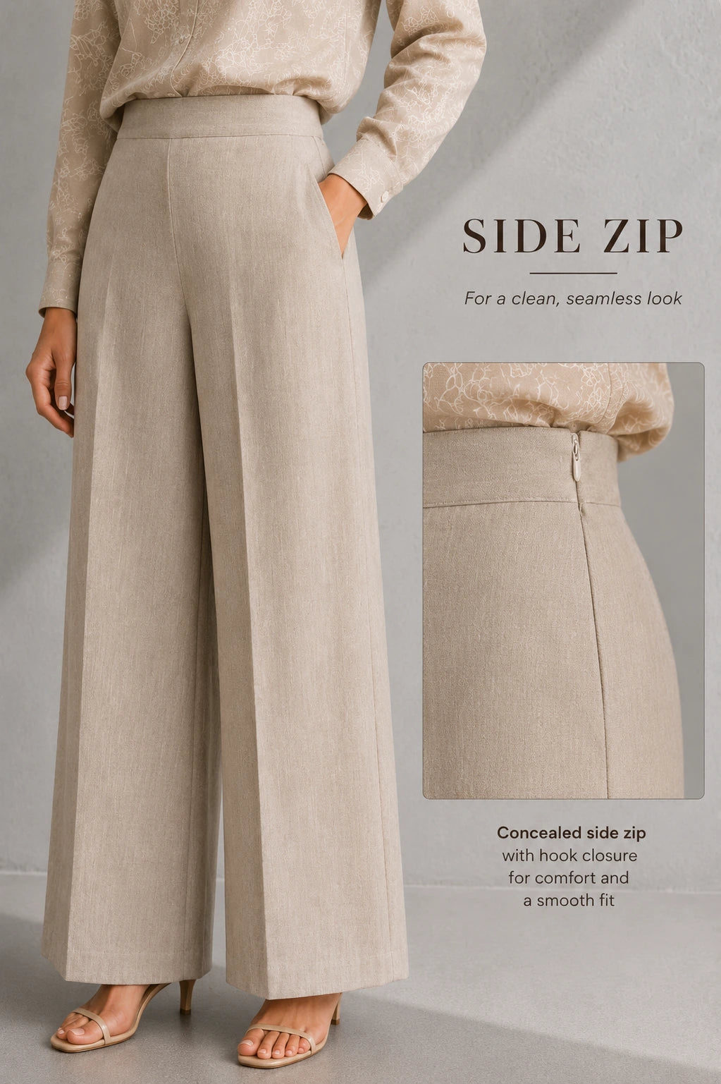 Beige Essence Embroidered Linen Co-Ord Set