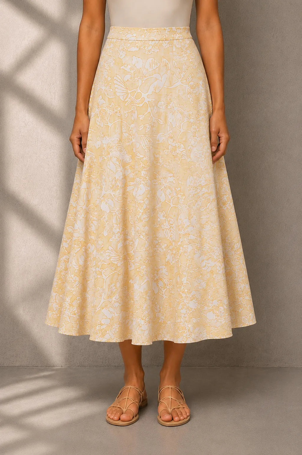 Yellow Pure Cotton Hand Block Print Skirt