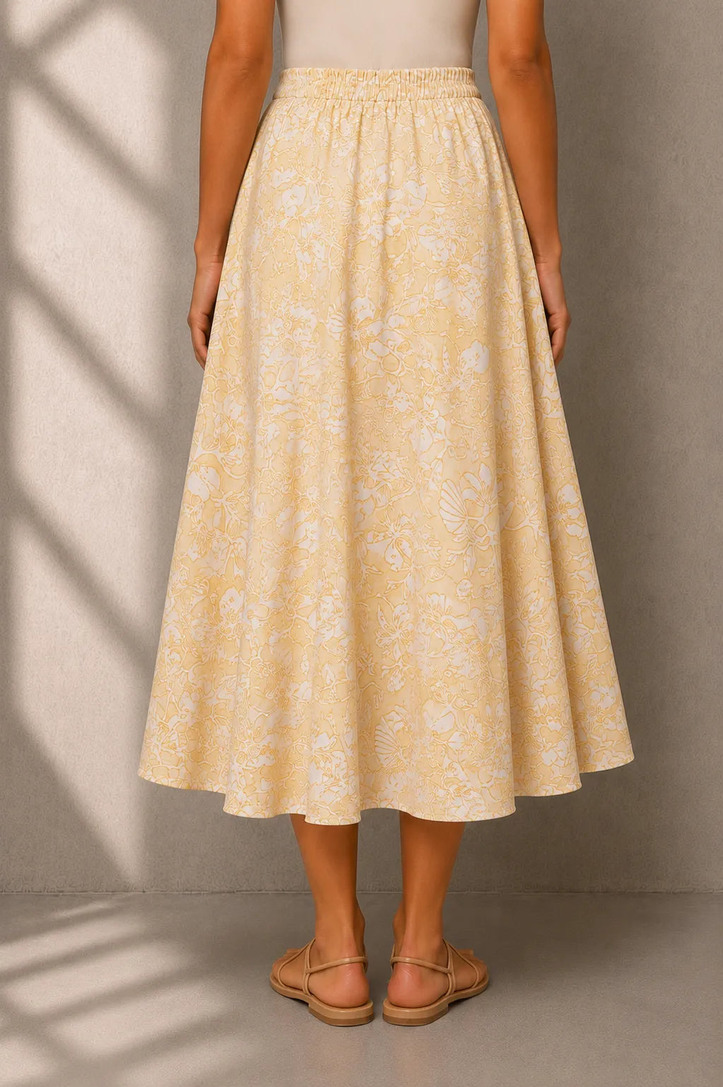 Yellow Pure Cotton Hand Block Print Skirt