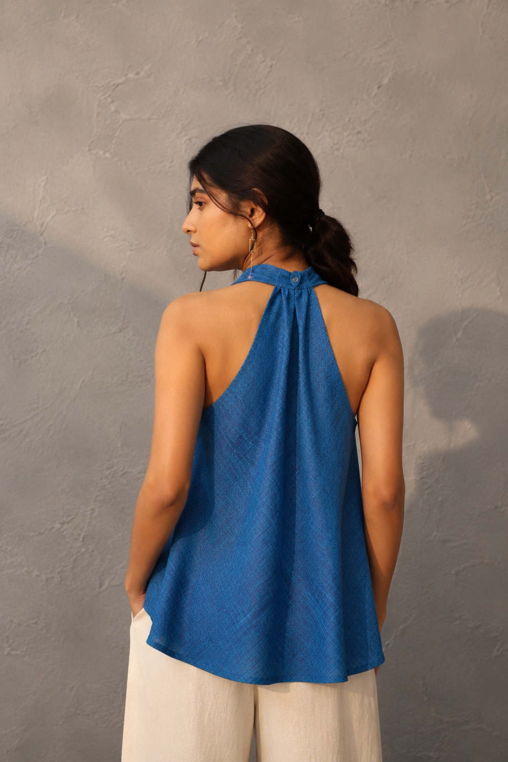 Aquina Blue Pure Cotton Halter Top