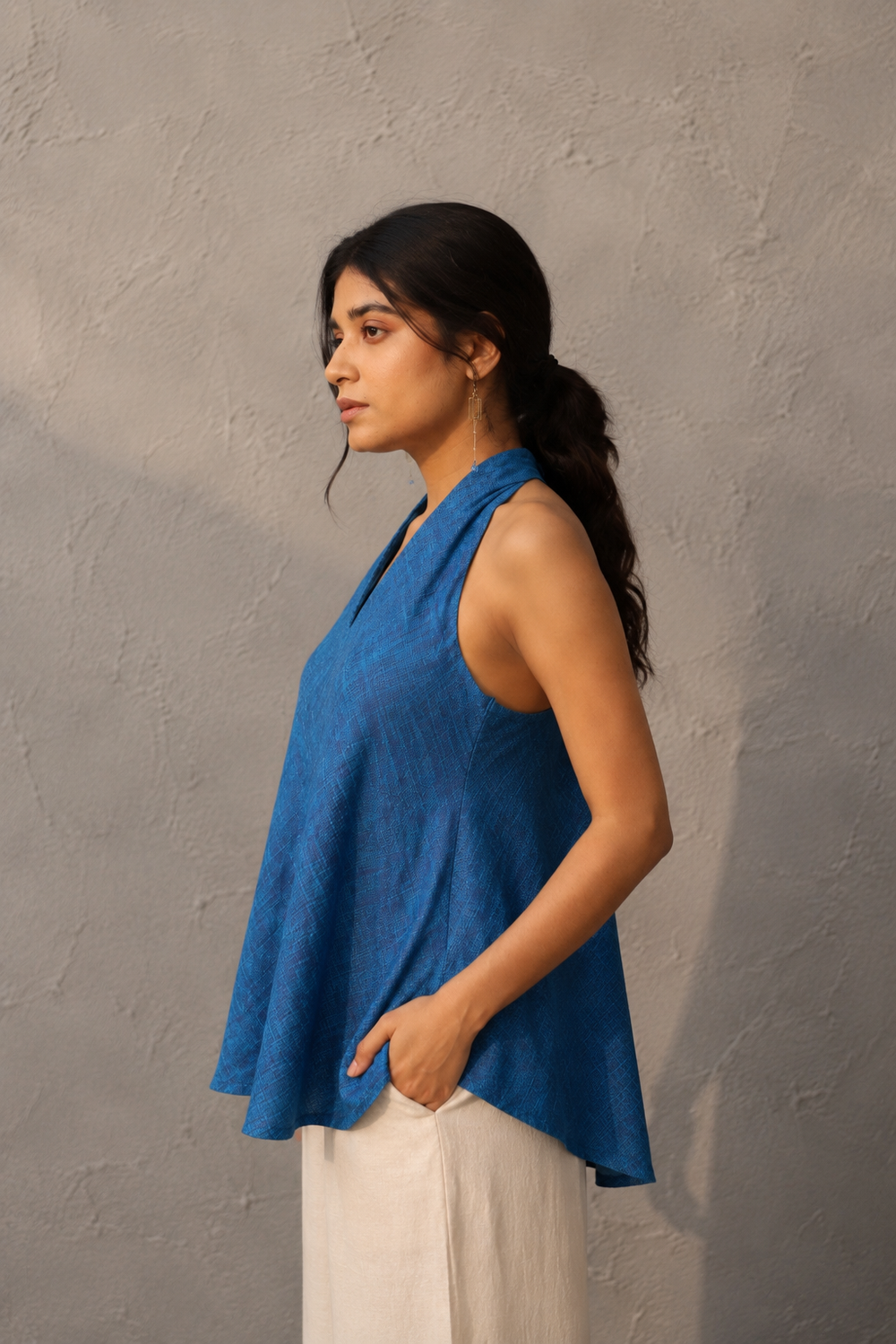 Aquina Blue Pure Cotton Halter Top