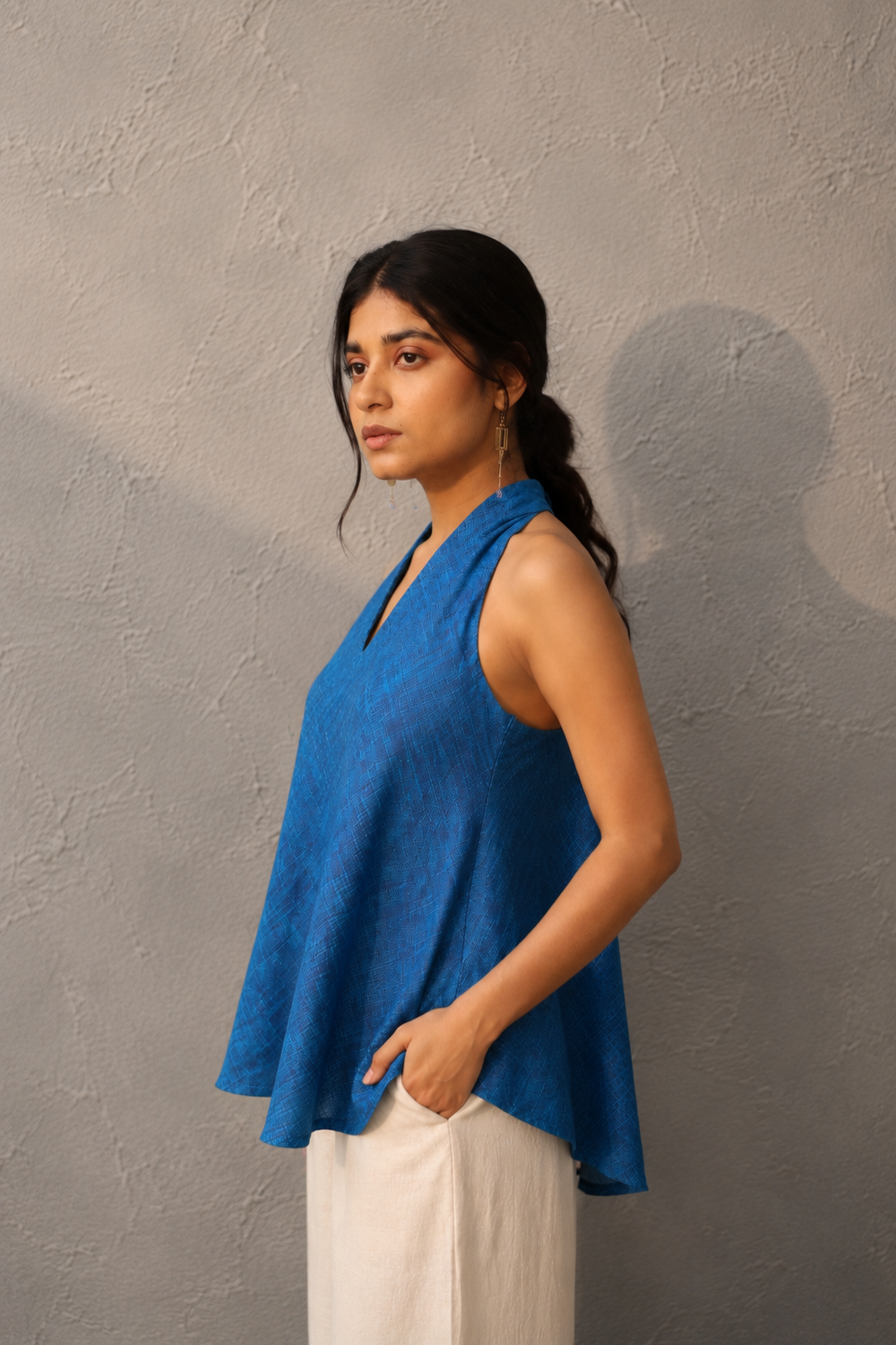 Aquina Blue Pure Cotton Halter Top