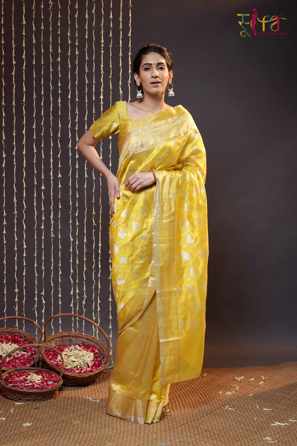 Sunglow Yellow Chanderi Silk Saree Woven With Zari Foral Motifs