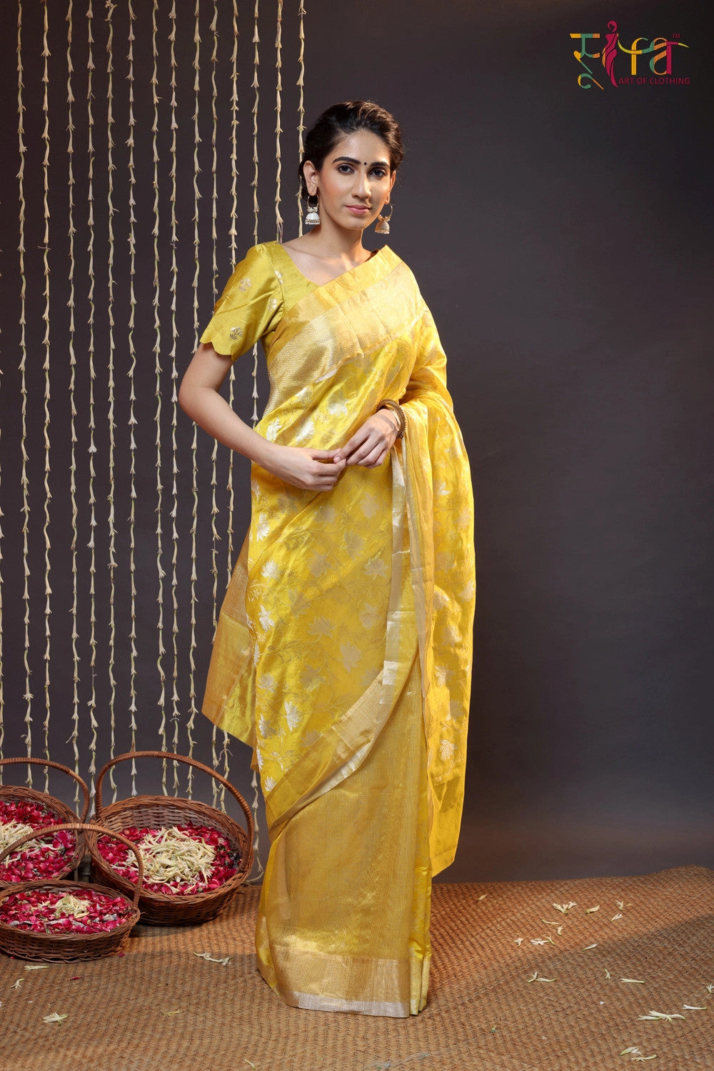 Sunglow Yellow Chanderi Silk Saree Woven With Zari Foral Motifs