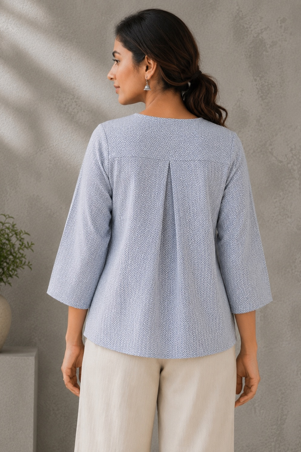 Powder Blue Chevron South Cotton Pure Cotton Top