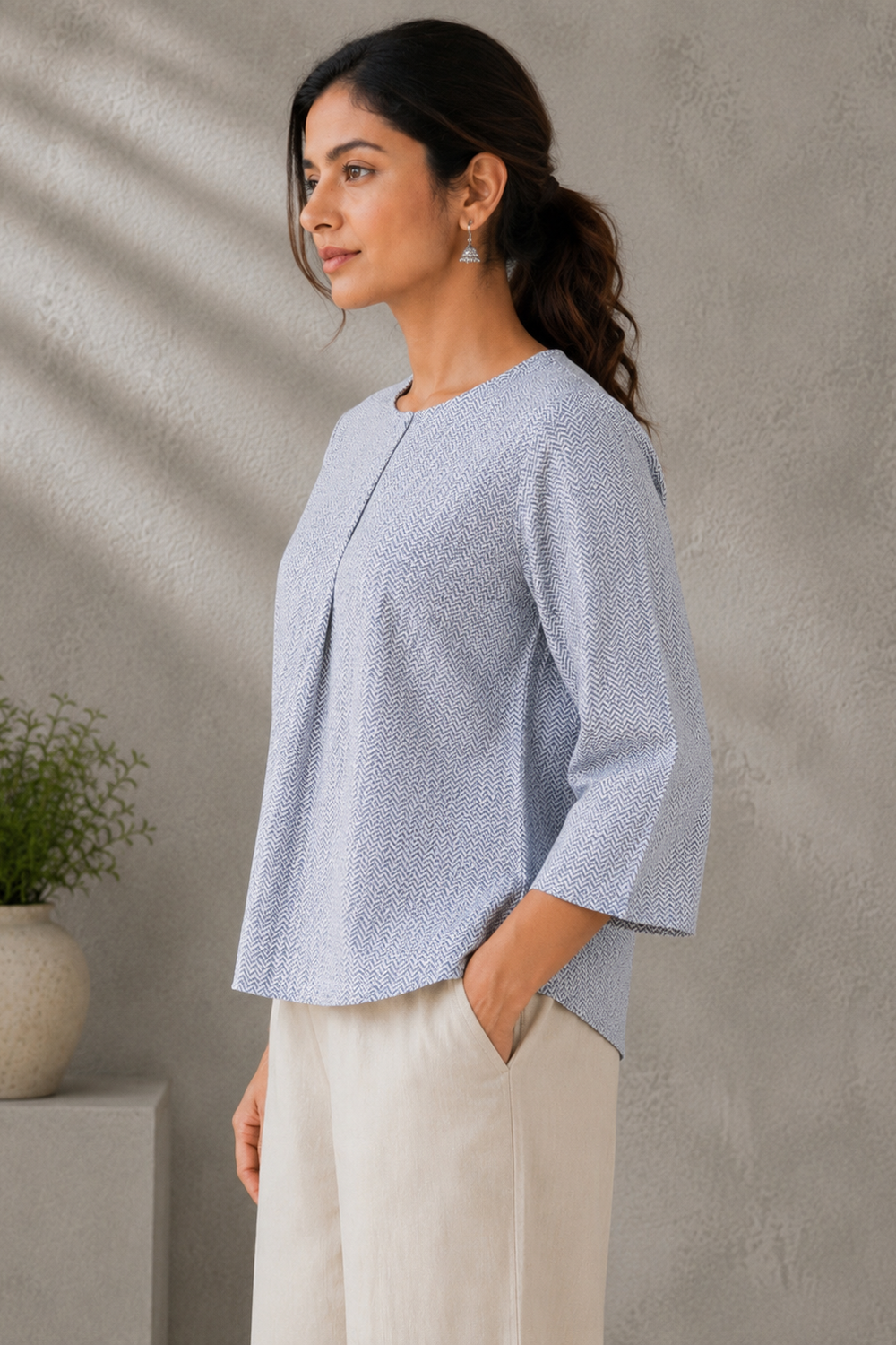 Powder Blue Chevron South Cotton Pure Cotton Top