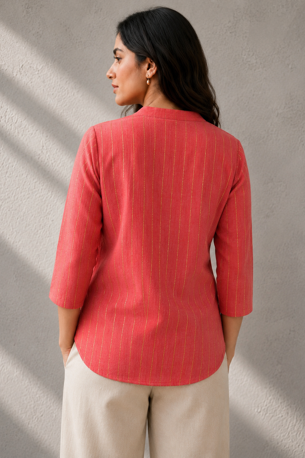 Peach Echo South Cotton Striped Pure Cotton Top