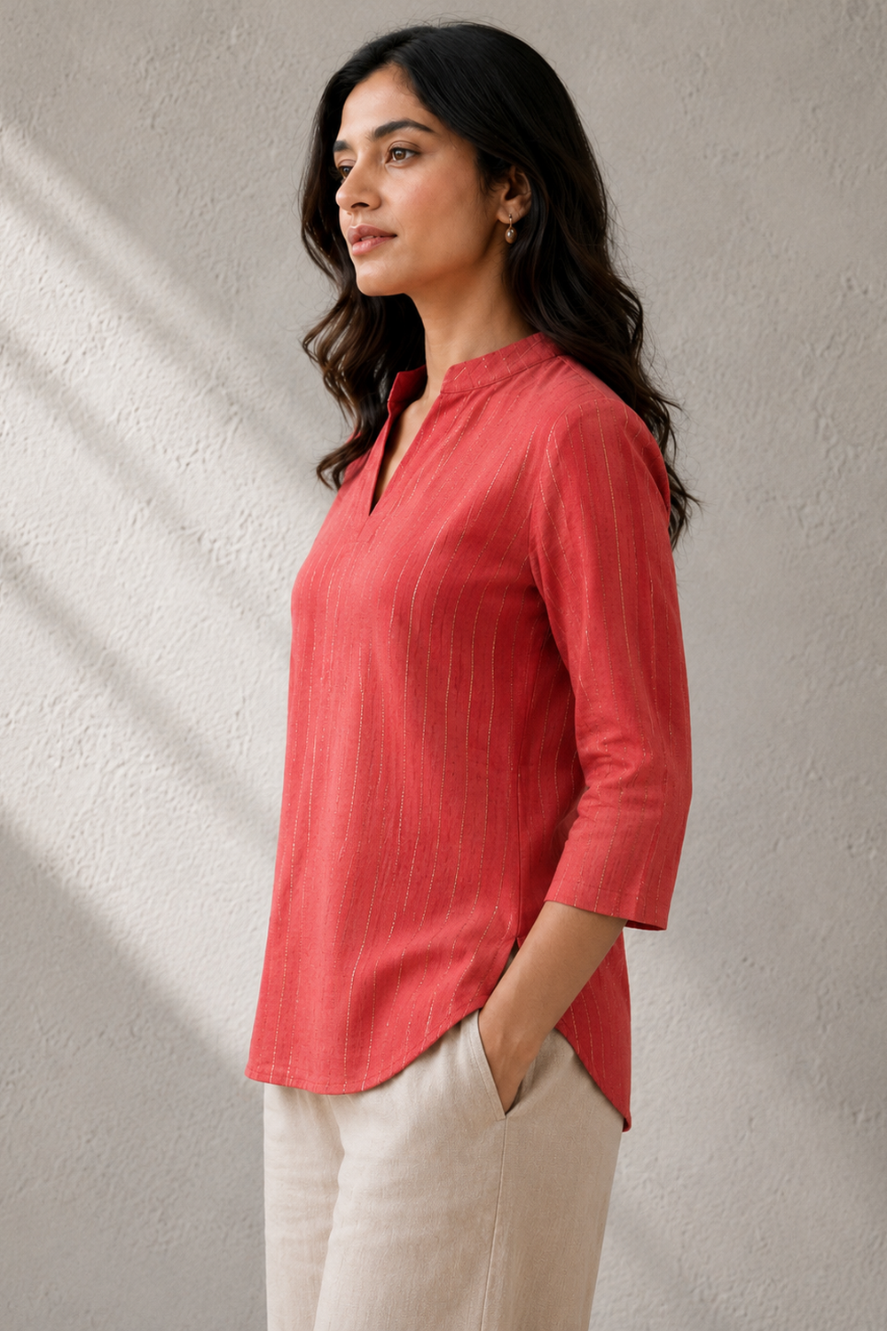 Peach Echo South Cotton Striped Pure Cotton Top