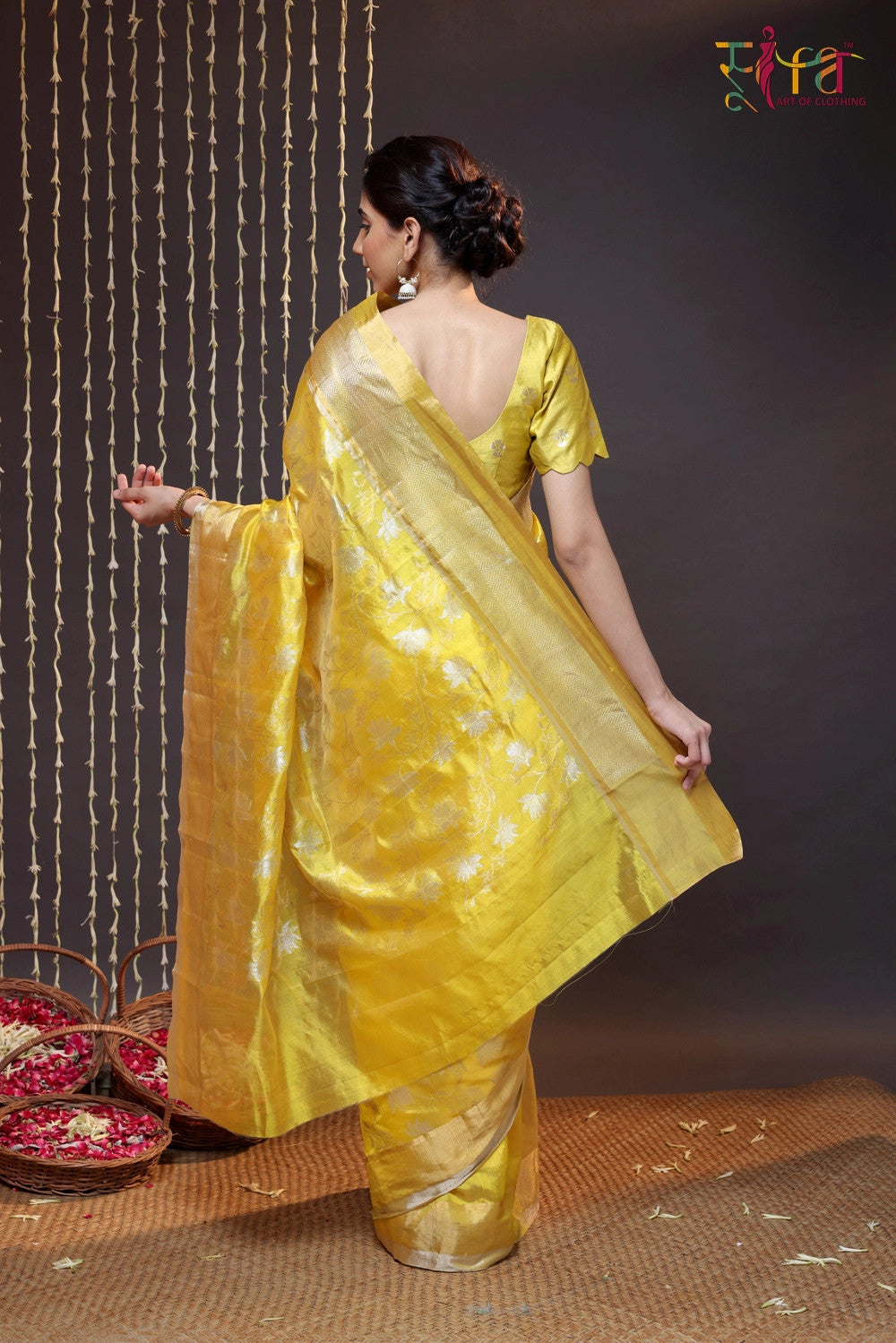 Sunglow Yellow Chanderi Silk Saree Woven With Zari Foral Motifs