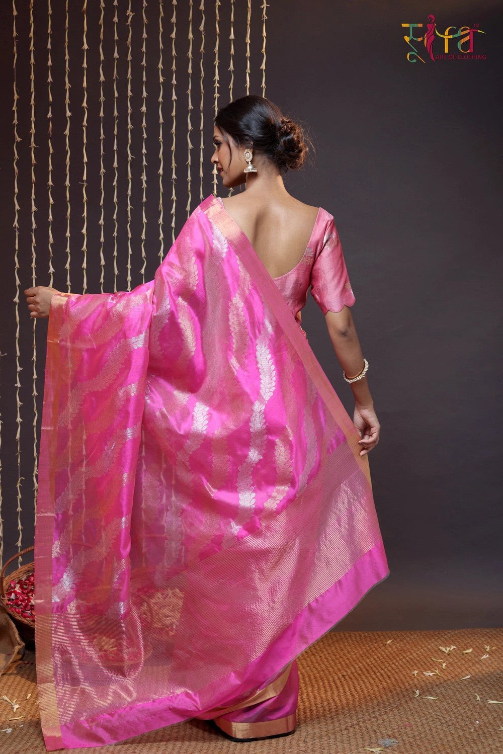 Hot Pink Handloom Chanderi Silk Saree With Zari