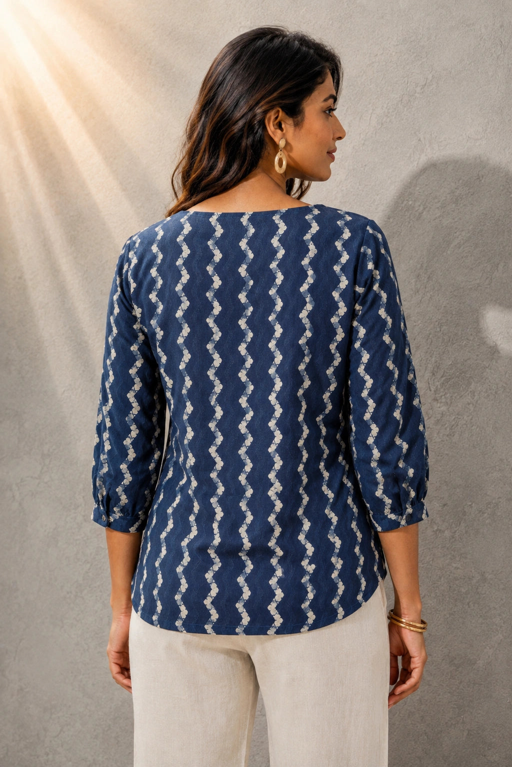 Indigo Wave Hand Block Print Pure Cotton Top