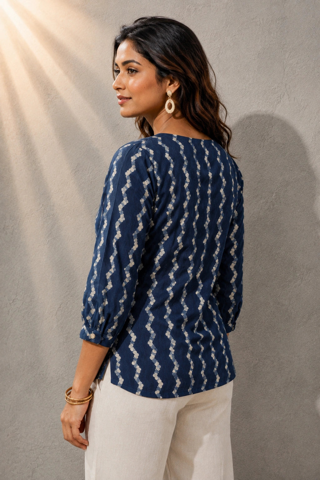 Indigo Wave Hand Block Print Pure Cotton Top