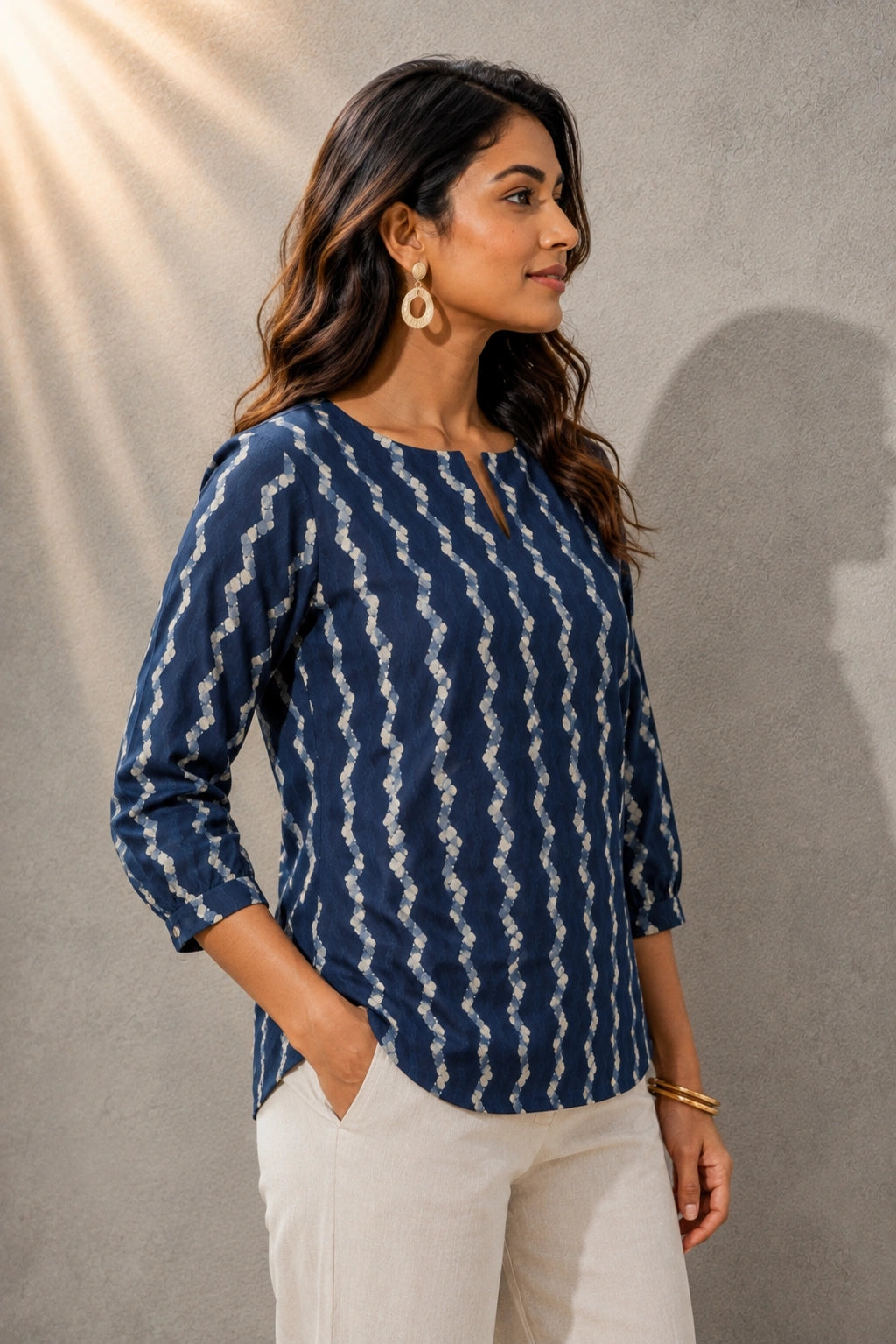 Indigo Wave Hand Block Print Pure Cotton Top