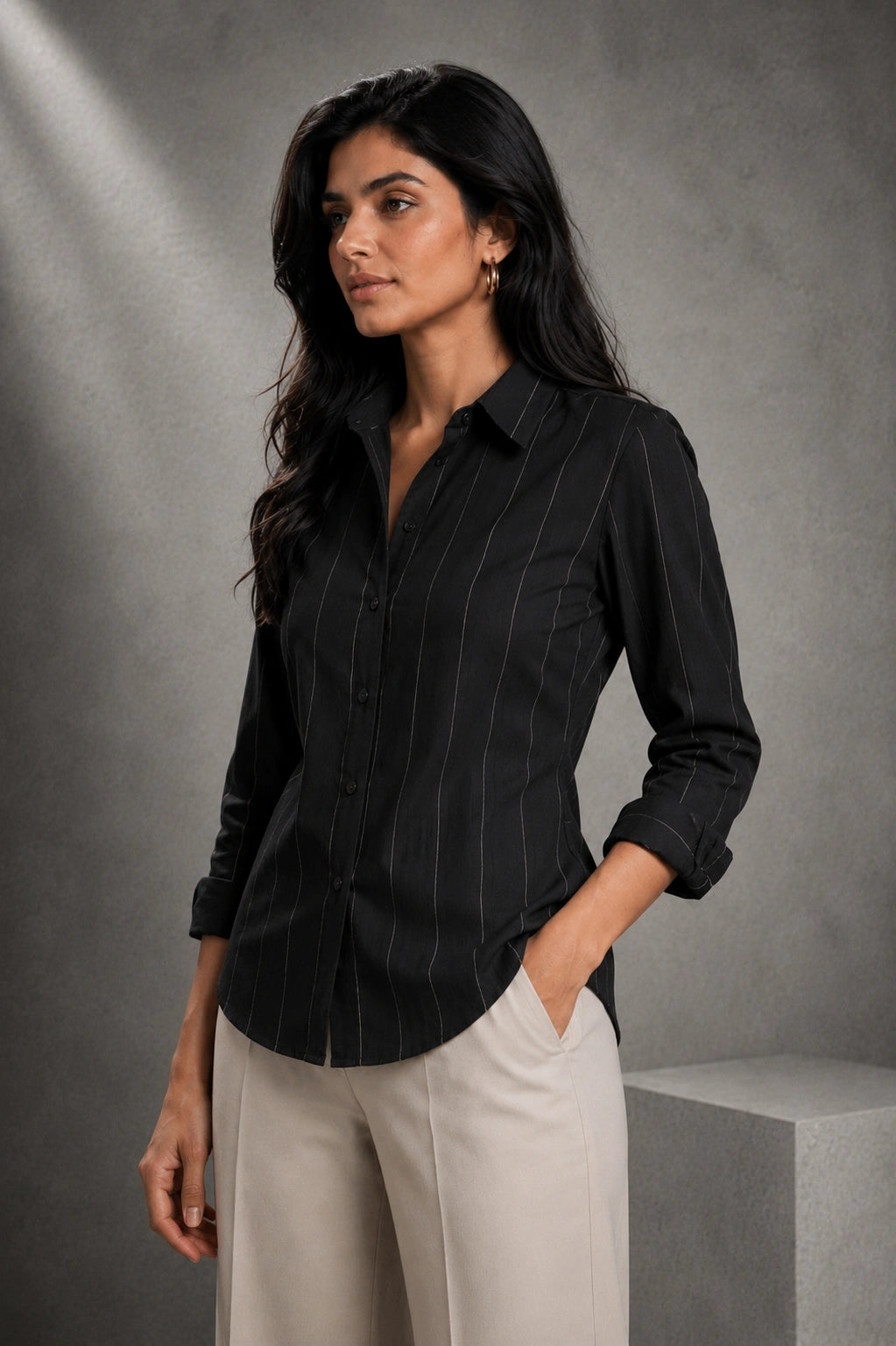 Black Classic Stripe Cotton Shirt