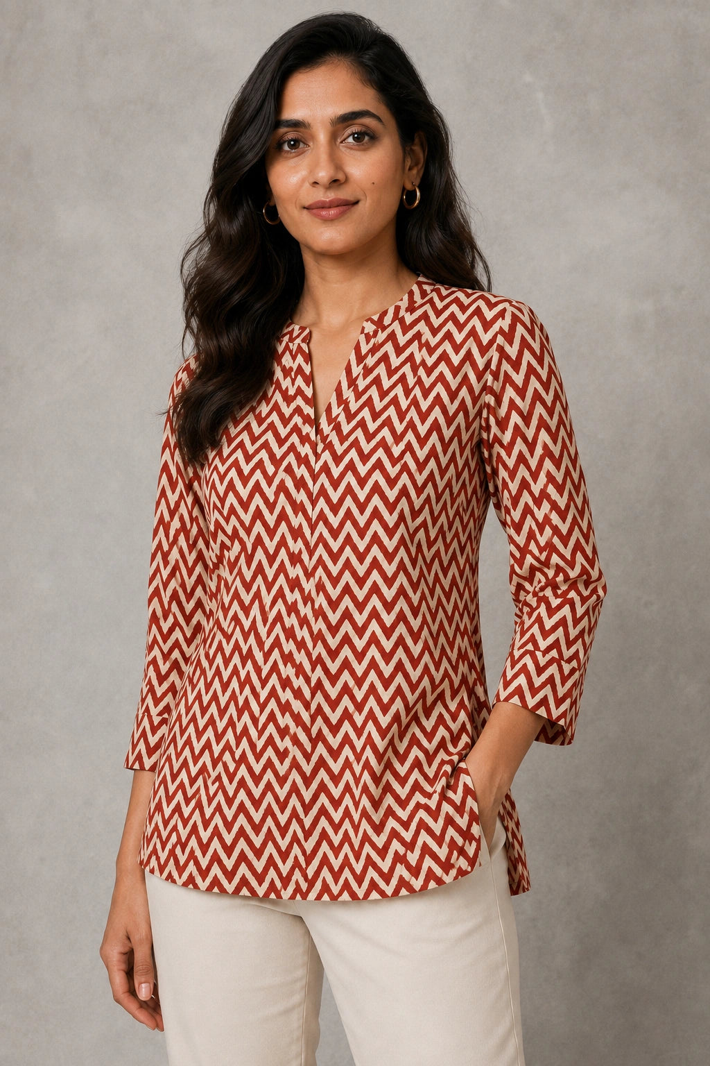 Kriti Block Print Zigzag Pure Cotton Top