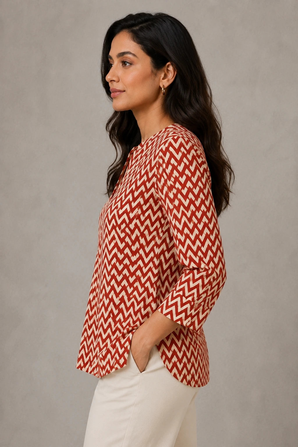 Kriti Block Print Zigzag Pure Cotton Top