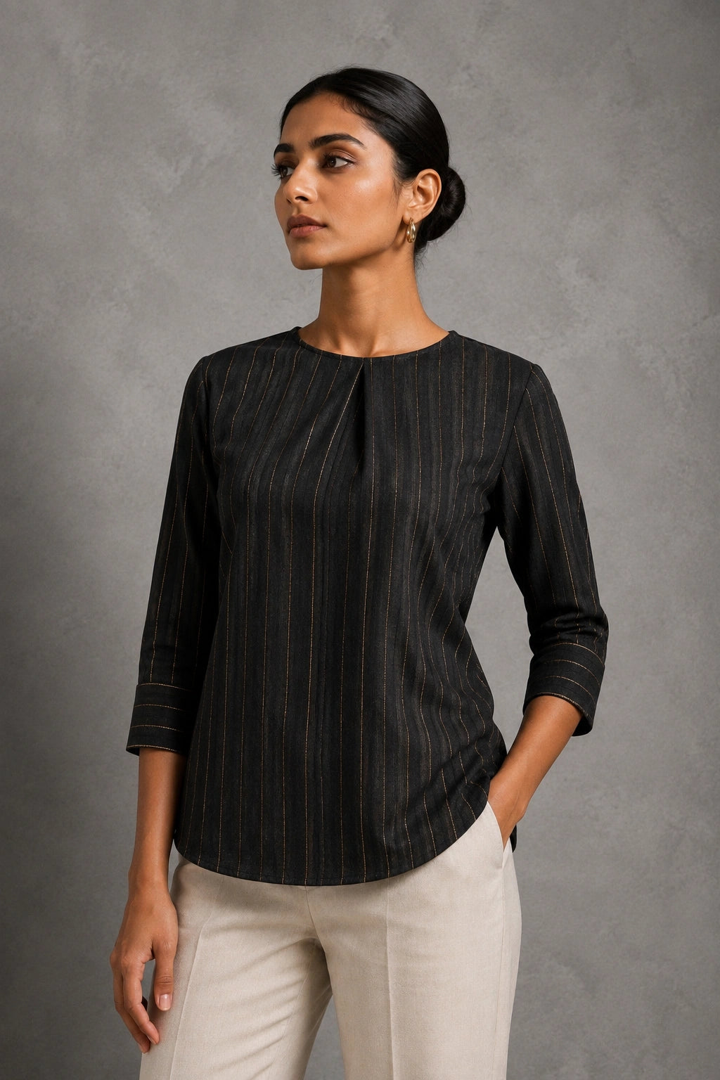 Black Zari Stripe South Cotton Top