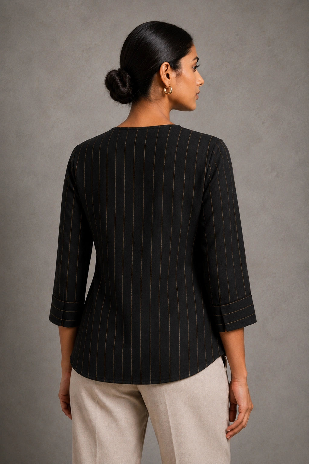 Black Zari Stripe South Cotton Top