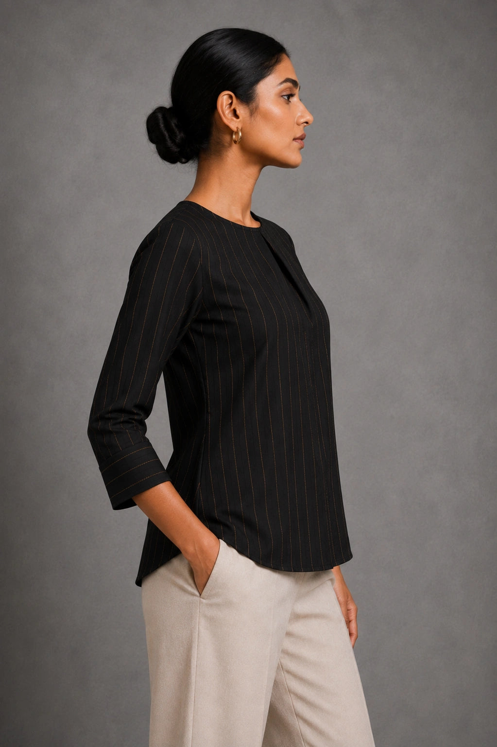 Black Zari Stripe South Cotton Top