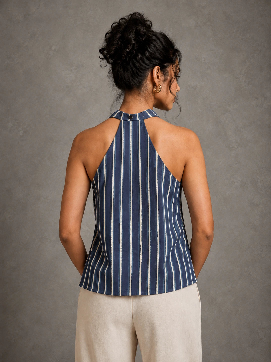 Indigo Stripe Hand Block Print Halter Top