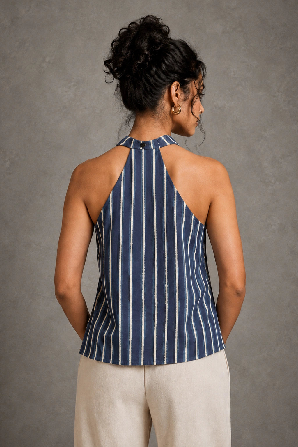 Indigo Stripe Hand Block Print Halter Top
