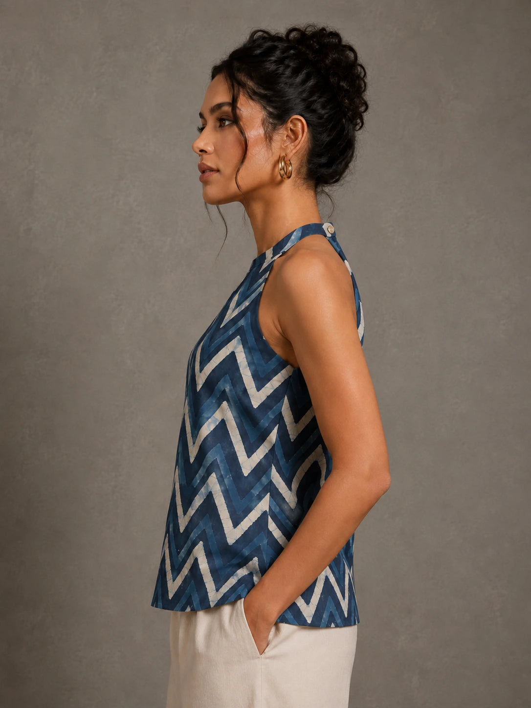 Indigo Chevron Hand Block Print Halter Top