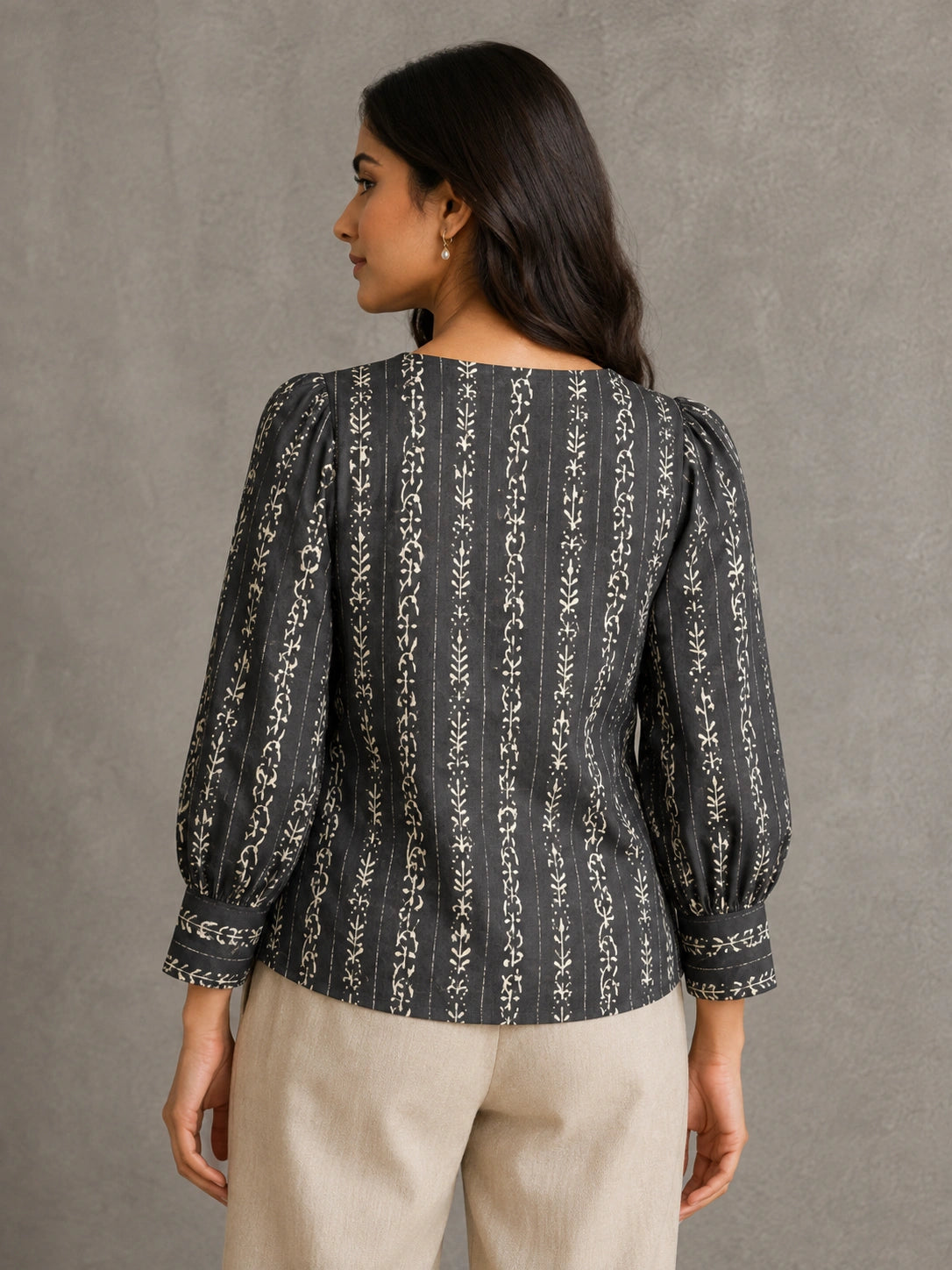 Midnight Vine Hand Block Print Pure Cotton Top