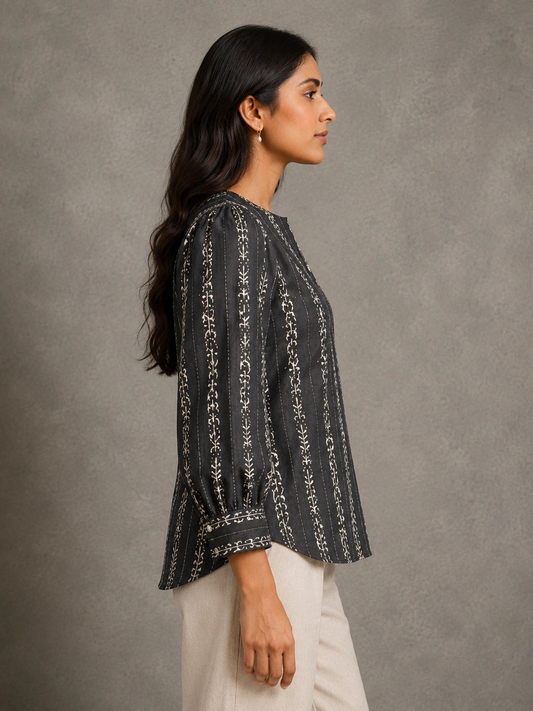 Midnight Vine Hand Block Print Pure Cotton Top