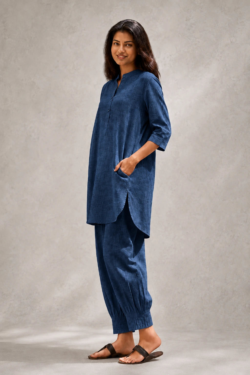 Indigo Calm Khadi Cotton Co-ord Set
