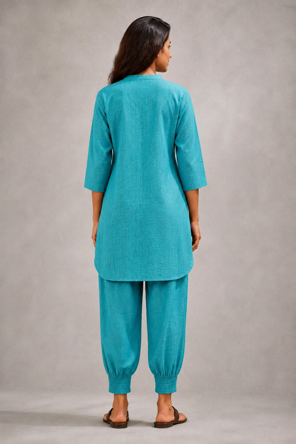 Turquoise Blue Khadi Cotton Co-ord Set