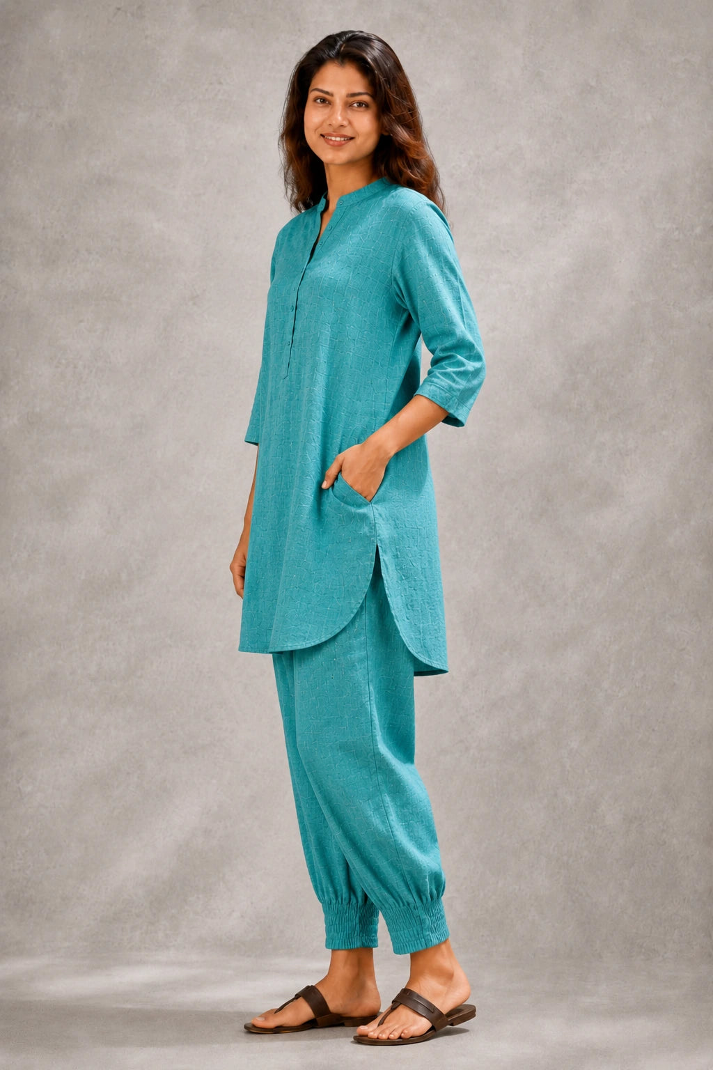 Turquoise Blue Khadi Cotton Co-ord Set