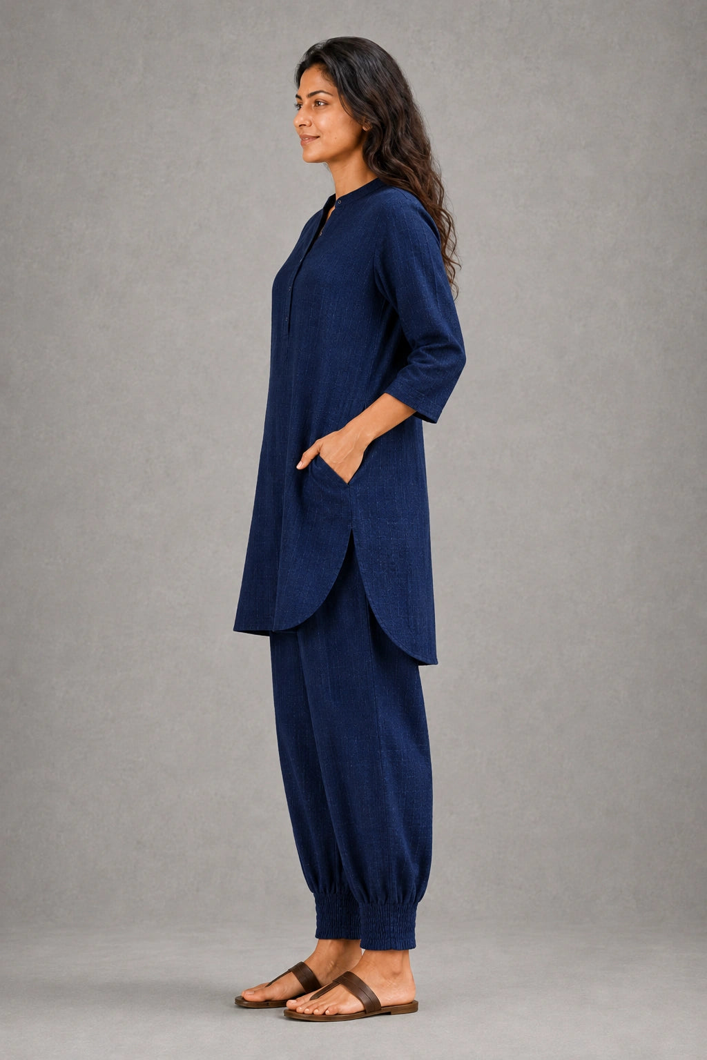 Navy Blue Khadi Cotton Co-ord Set