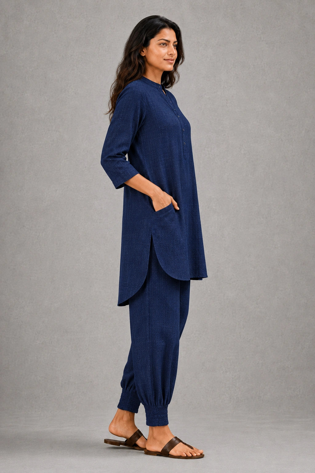 Navy Blue Khadi Cotton Co-ord Set