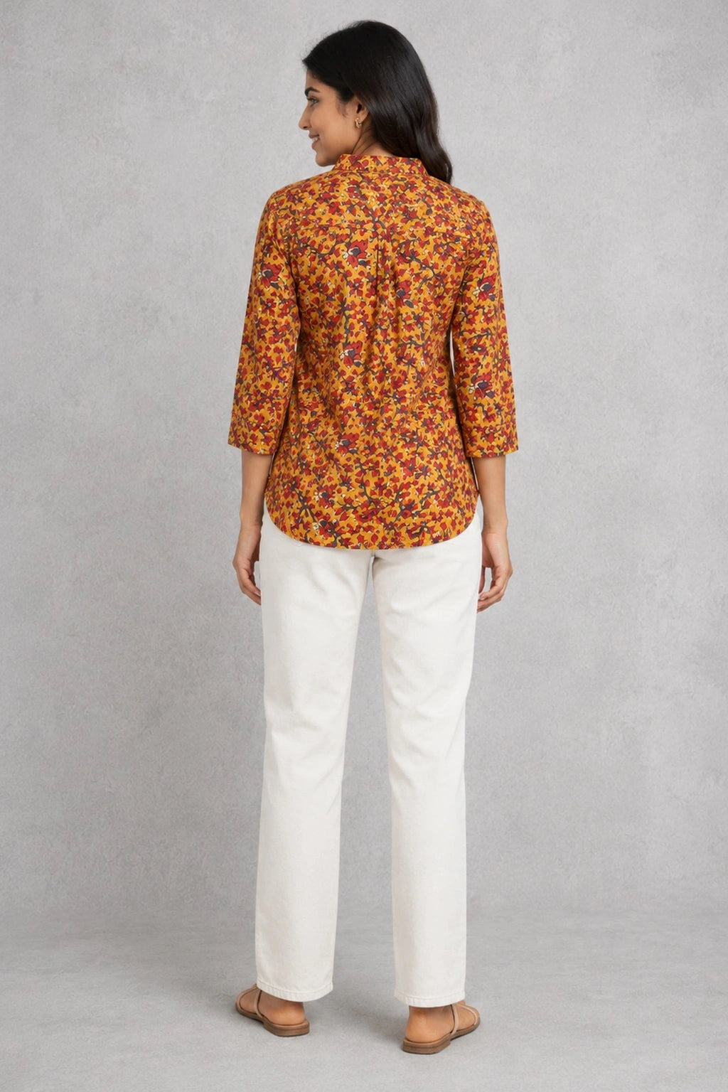 Mustard Gulmohar Hand Block Print Pure Cotton Top