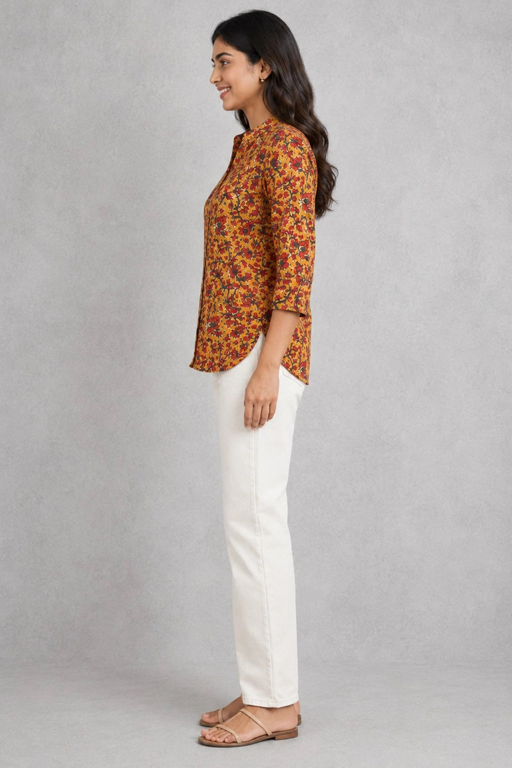 Mustard Gulmohar Hand Block Print Pure Cotton Top