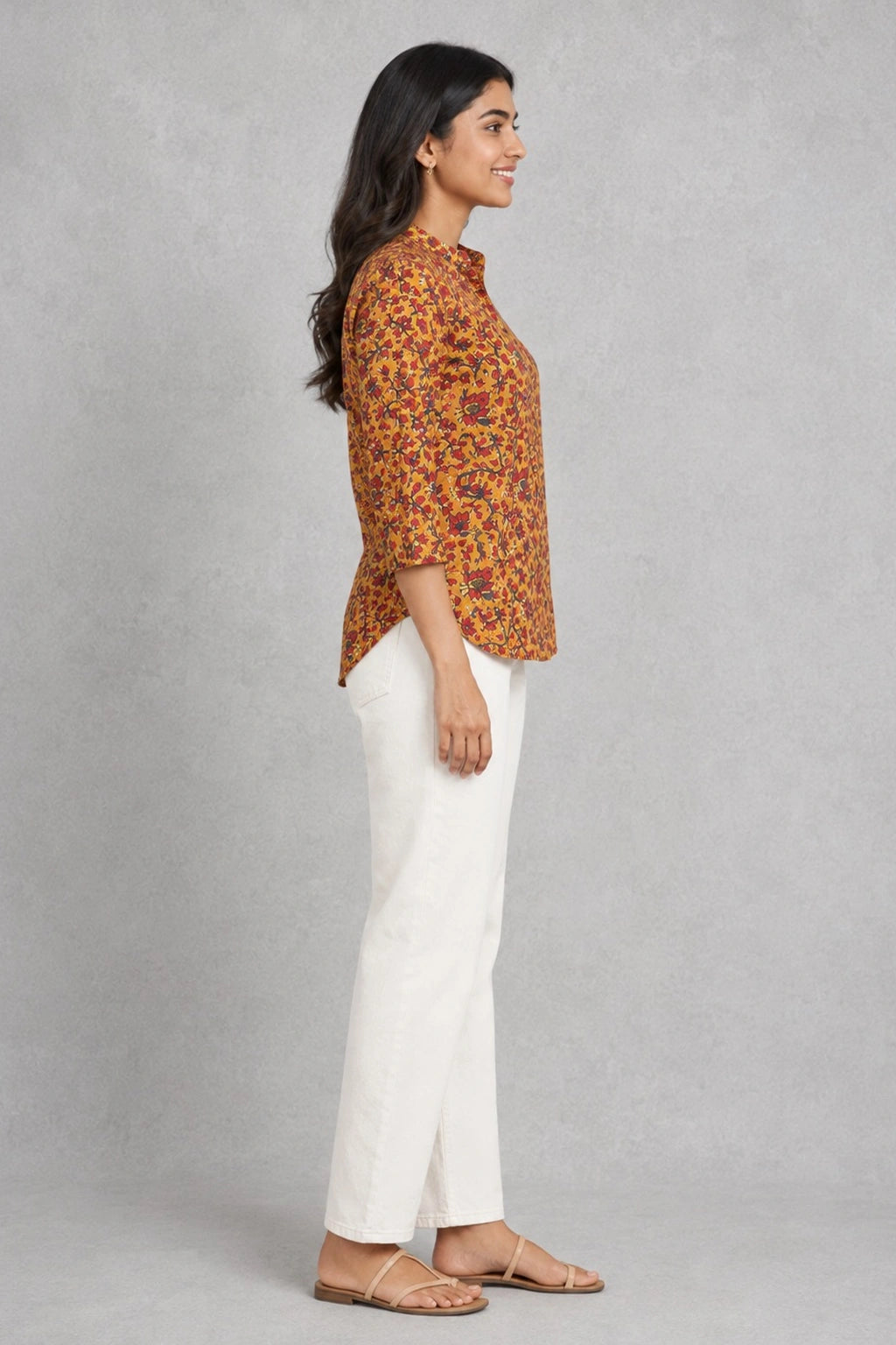Mustard Gulmohar Hand Block Print Pure Cotton Top