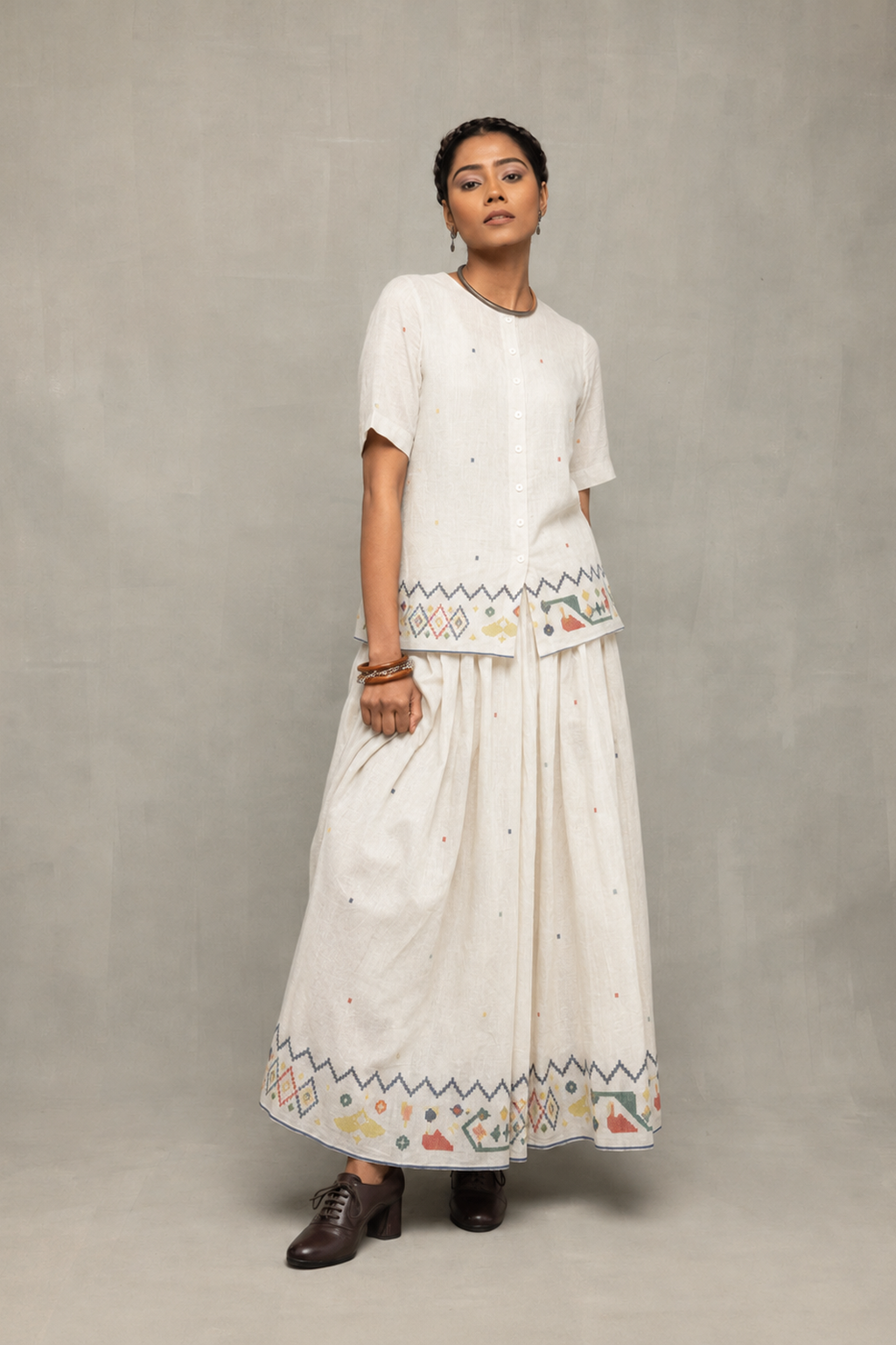 Off-White Folk Motif Jamdani Skord Set