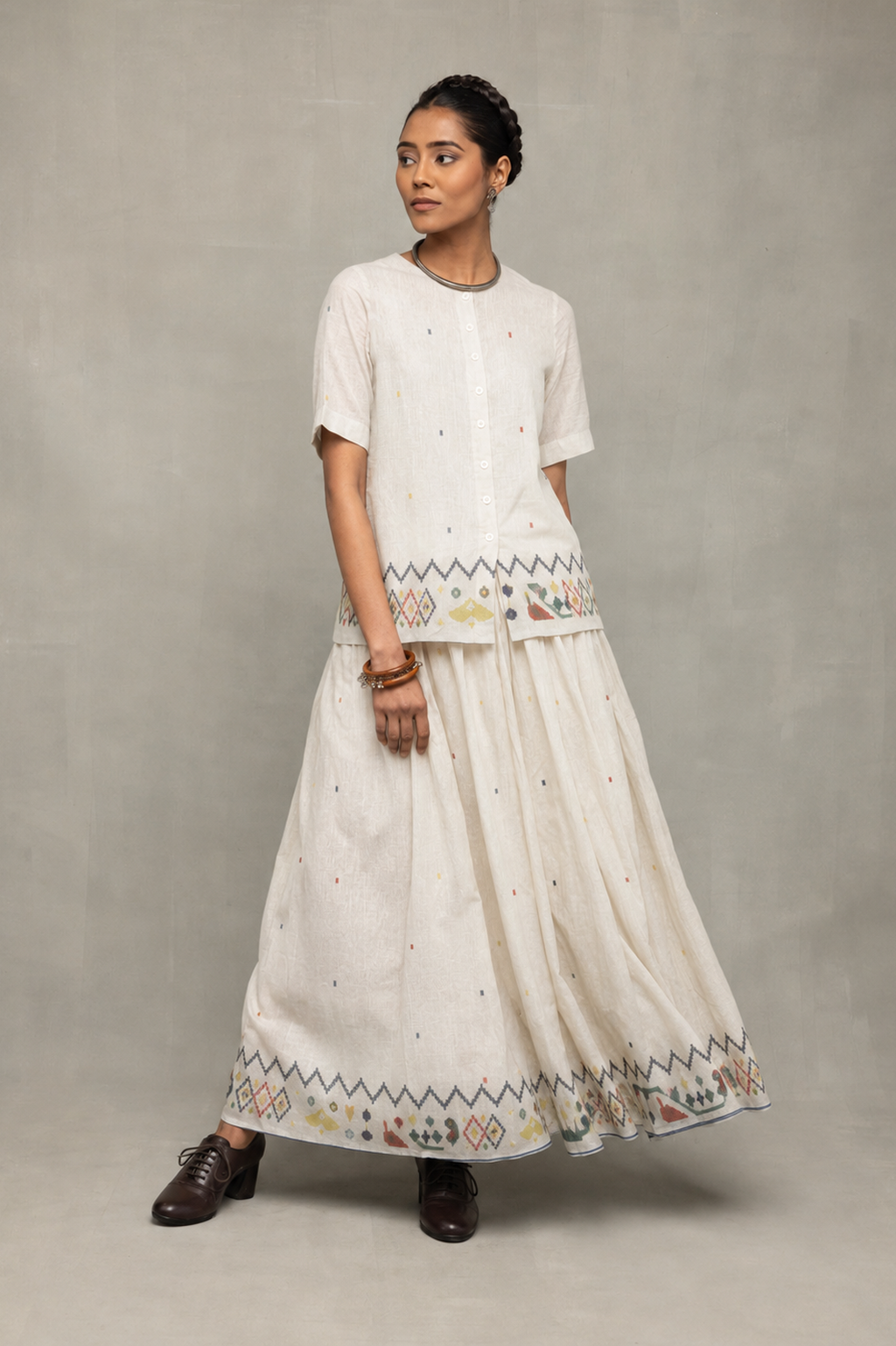 Off-White Folk Motif Jamdani Skord Set