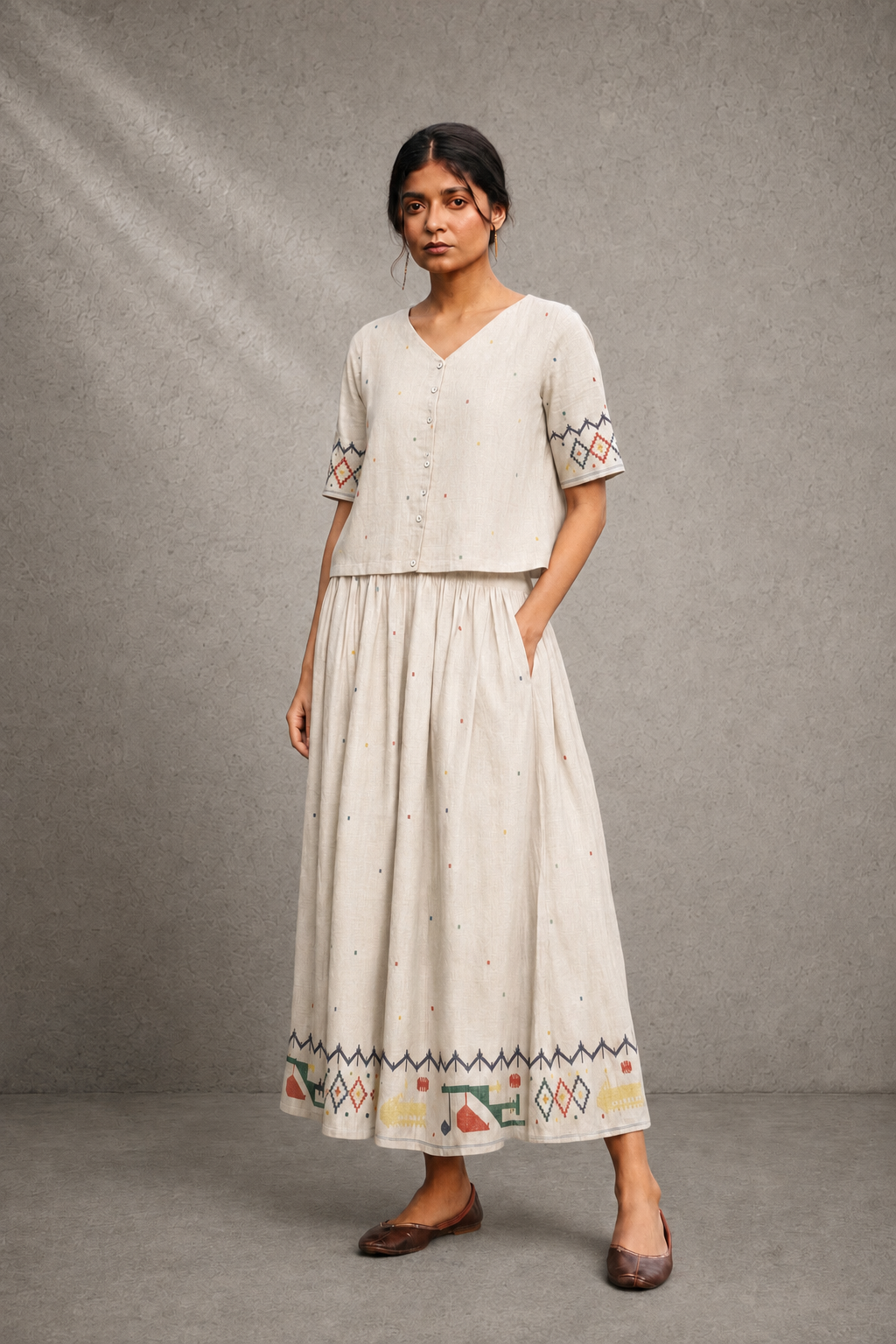Off-White Heritage Jamdani Pure Cotton Skord set