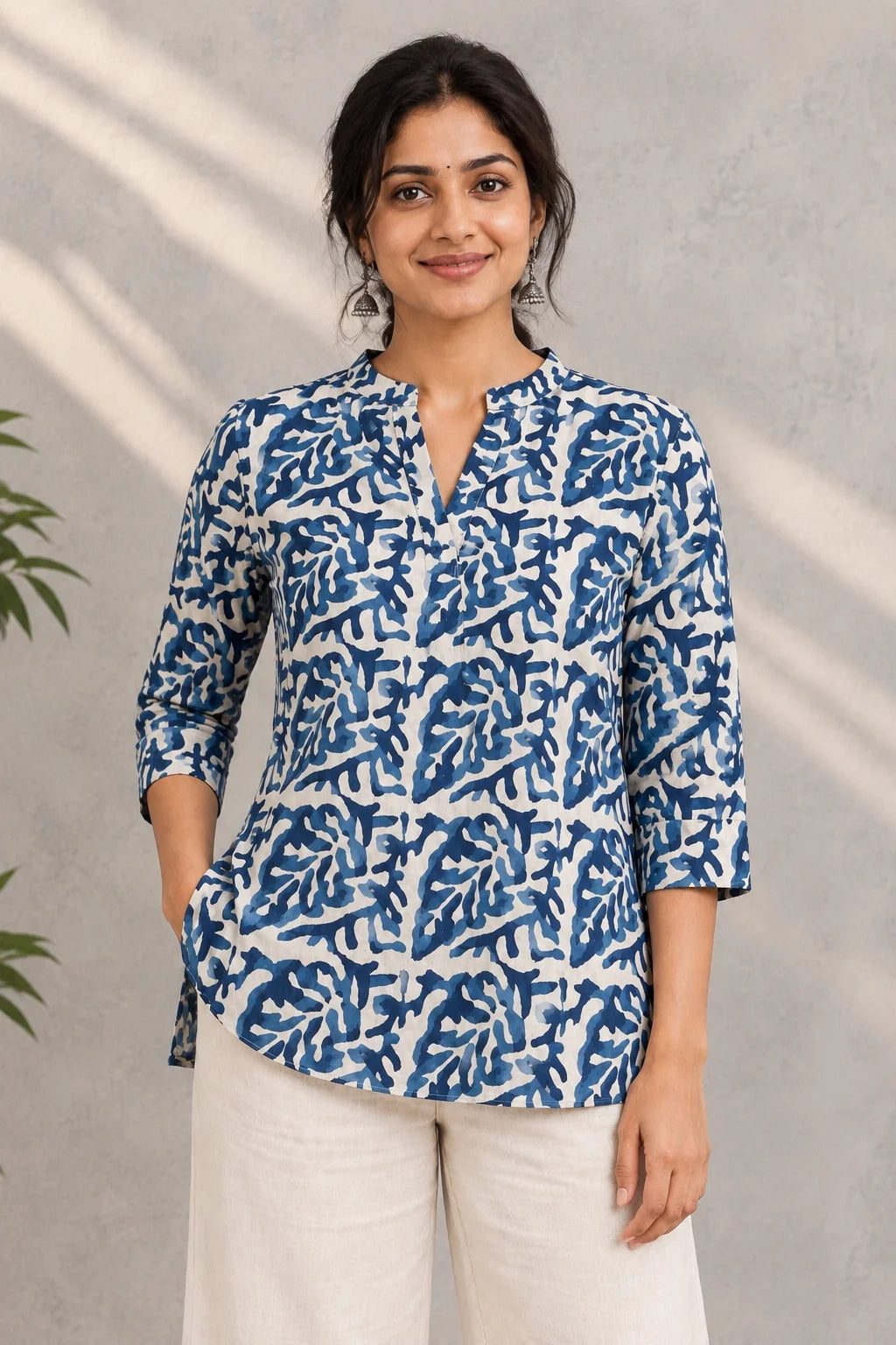 Blue Abstract Block Print Pure Cotton Top