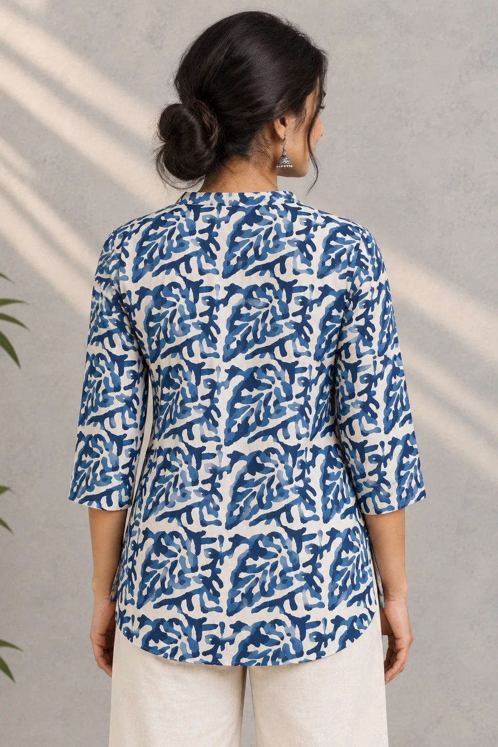 Blue Abstract Block Print Pure Cotton Top