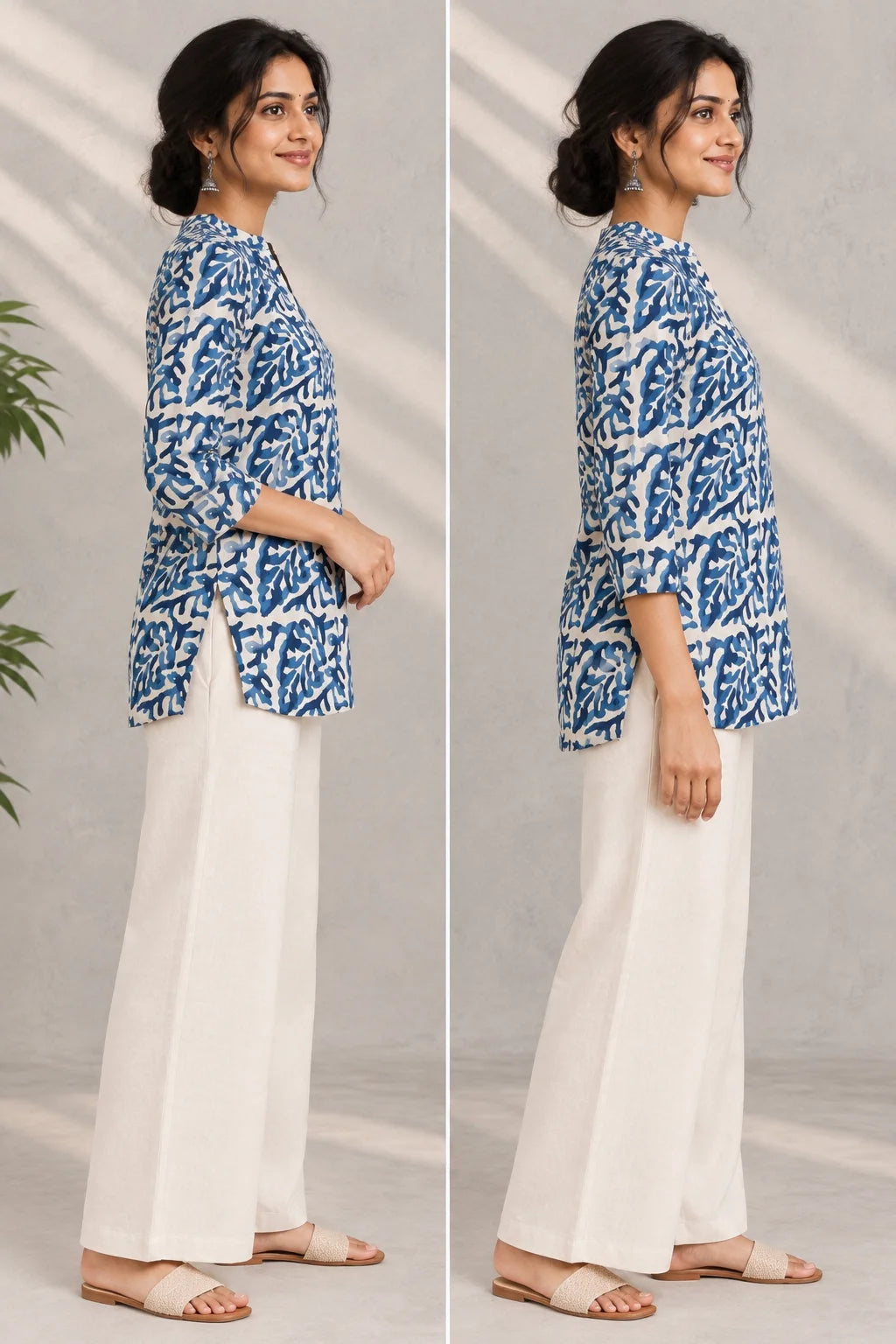 Blue Abstract Block Print Pure Cotton Top