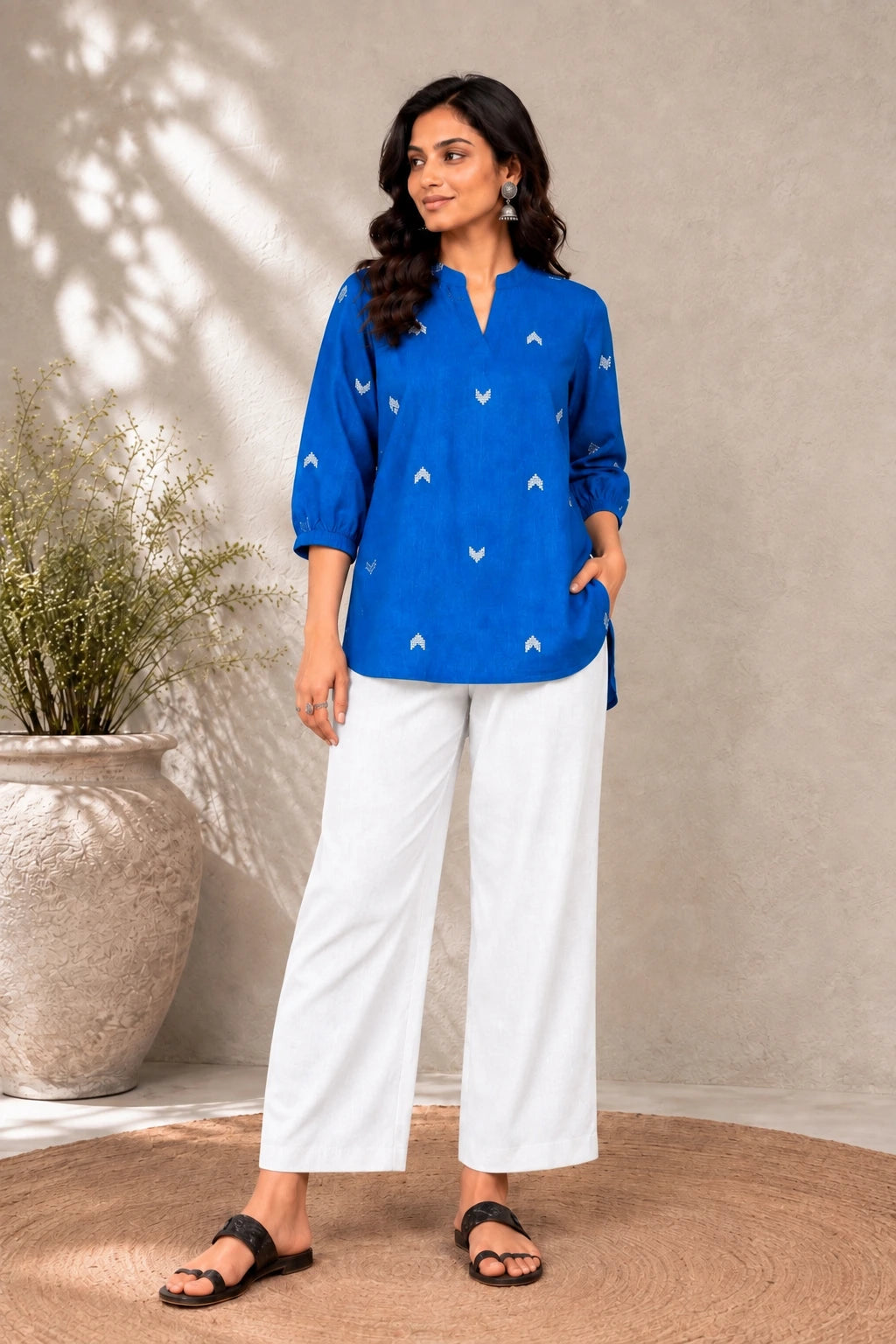 Blue Motif Woven South Cotton Top