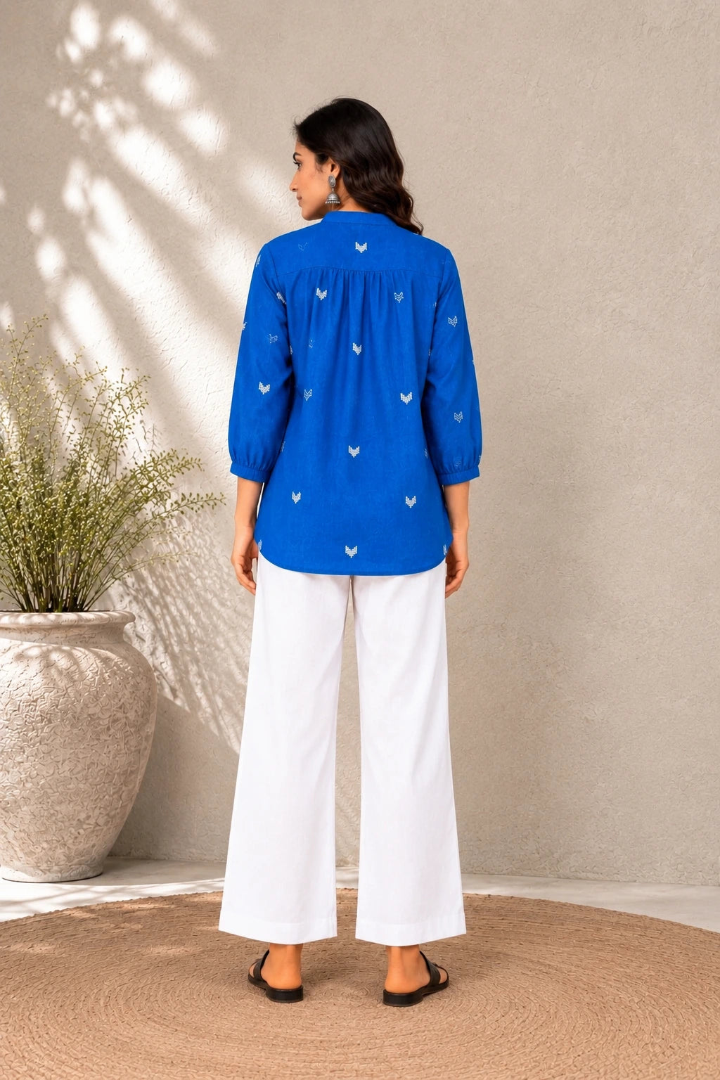 Blue Motif Woven South Cotton Top