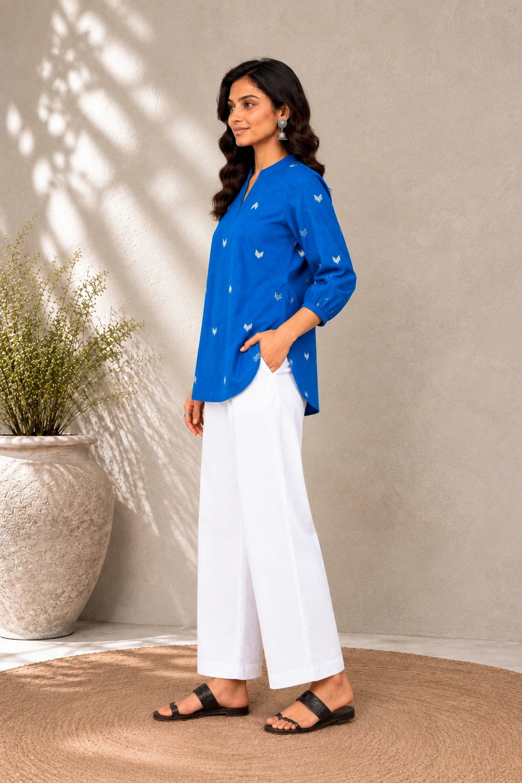 Blue Motif Woven South Cotton Top